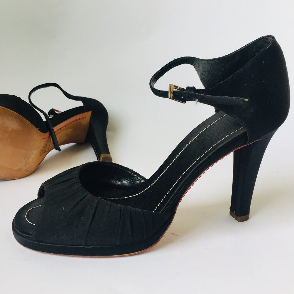 Italian Handcrafted Black Silk Stilettos – Size 7
